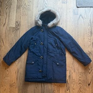 J.Crew Women's Navy Puffer Coat with Faux Fur Hood Size XS
